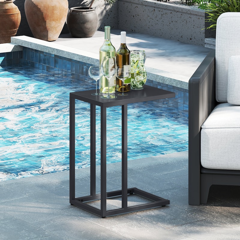 C Shaped Metal Side Table Dark Gray Sofa Snack Table Small End Table for Living Room Bedroom or Office - 17" x 12" x 21.5"