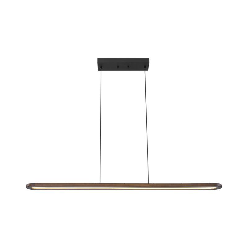 47.2 in. 1-Light Modern Farmhouse Walnut Wood Linear Dimmable Integrated LED Hanging Island Light for Dining Room