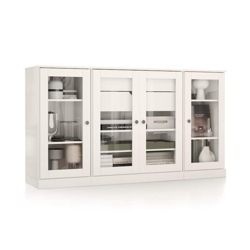 Palace Imports 100% Solid Wood 65" Sideboard with Clear Glass Doors, 2-Drawers and Adjustable Shelves