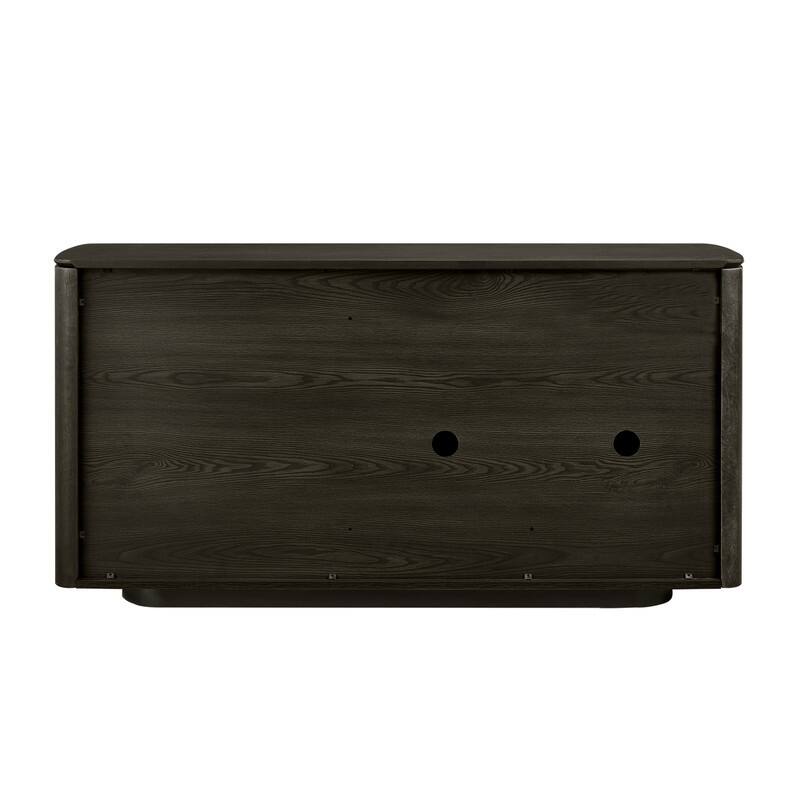 Spruce & Spring Modern Scandinavian Luxury Ash Wood Sideboard with Metallic Accent, Dark Brown Storage Buffet Cabinet