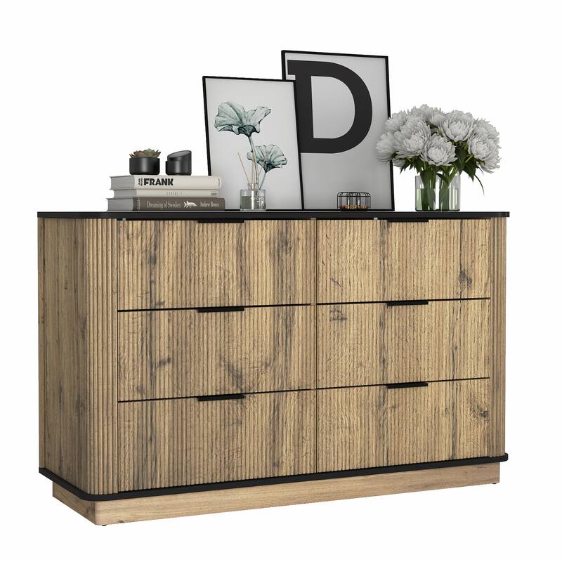 Modern Multi-functional Six-drawer MDF Cabinet,The perfect combination of rounded corners and multifunctional design