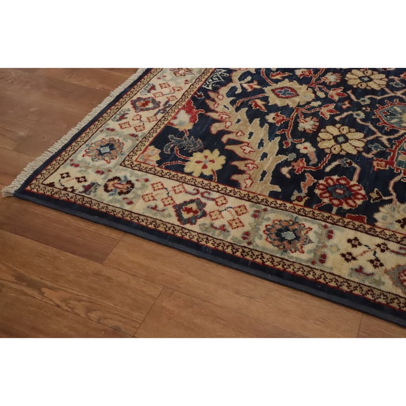 Hand Knotted Oriental 100% Wool Carpet Traditional Floral Navy Blue & Blues Ziegler Runner Rug - 11' 6'' X 3' 0''