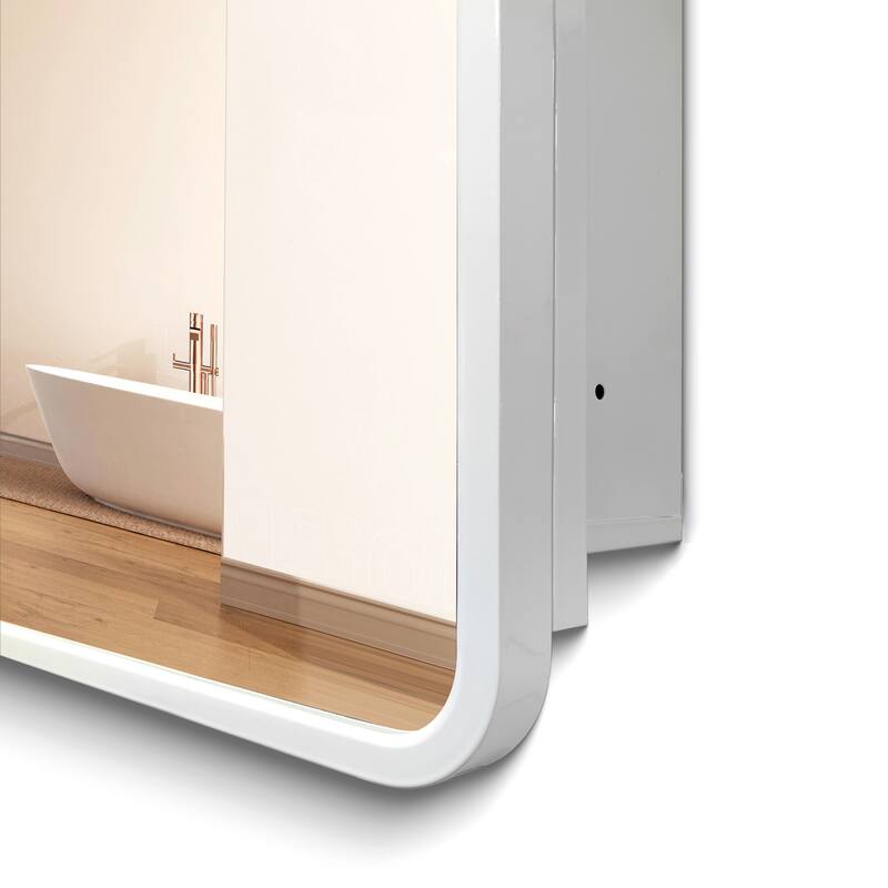 24X32 Inch White Metal Framed Wall Mount Or Recessed Bathroom Medicine Cabinet With Mirror