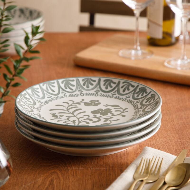 Bloomhouse - 2-Time Oprah's Favorite Things - Valencia Flor 4 Piece 10.75" Dinner Plate Set, Stoneware Floral Decal Design