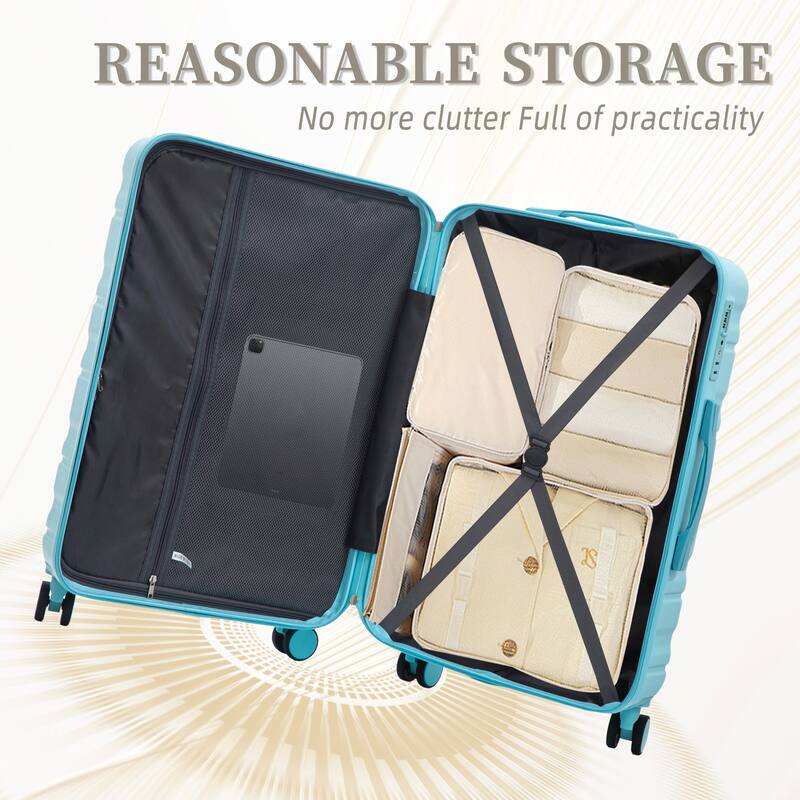 3-Piece, 20, 24, 28-Inch Modern Luggage with Side Handle, Swivel Wheels and TSA Combination Lock, for Boarding Travel, Blue