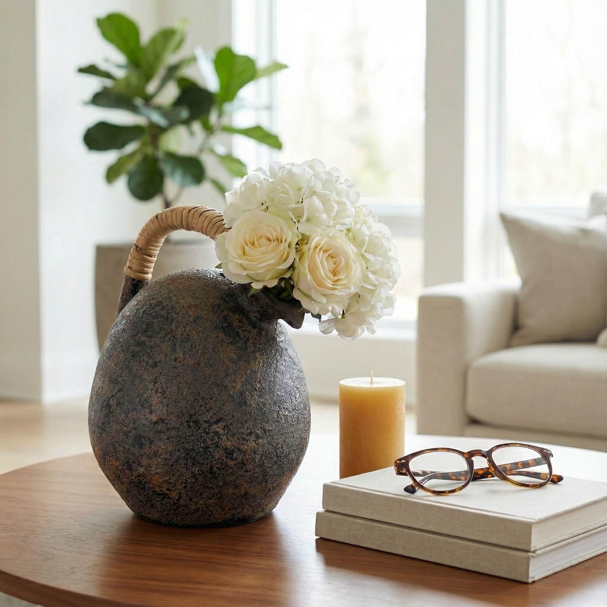 Wrapped Handle Terracotta Pottery Flower Vase for Home Decor