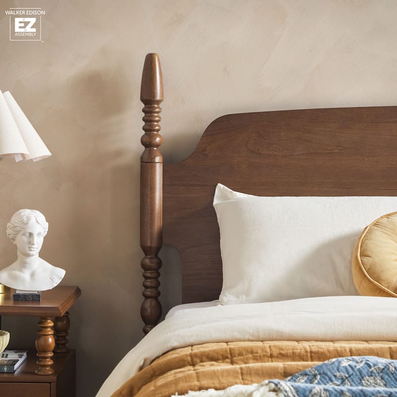 Walker Edison Easy Assembly Solid Wood King Bed with Wood-Turning Detail