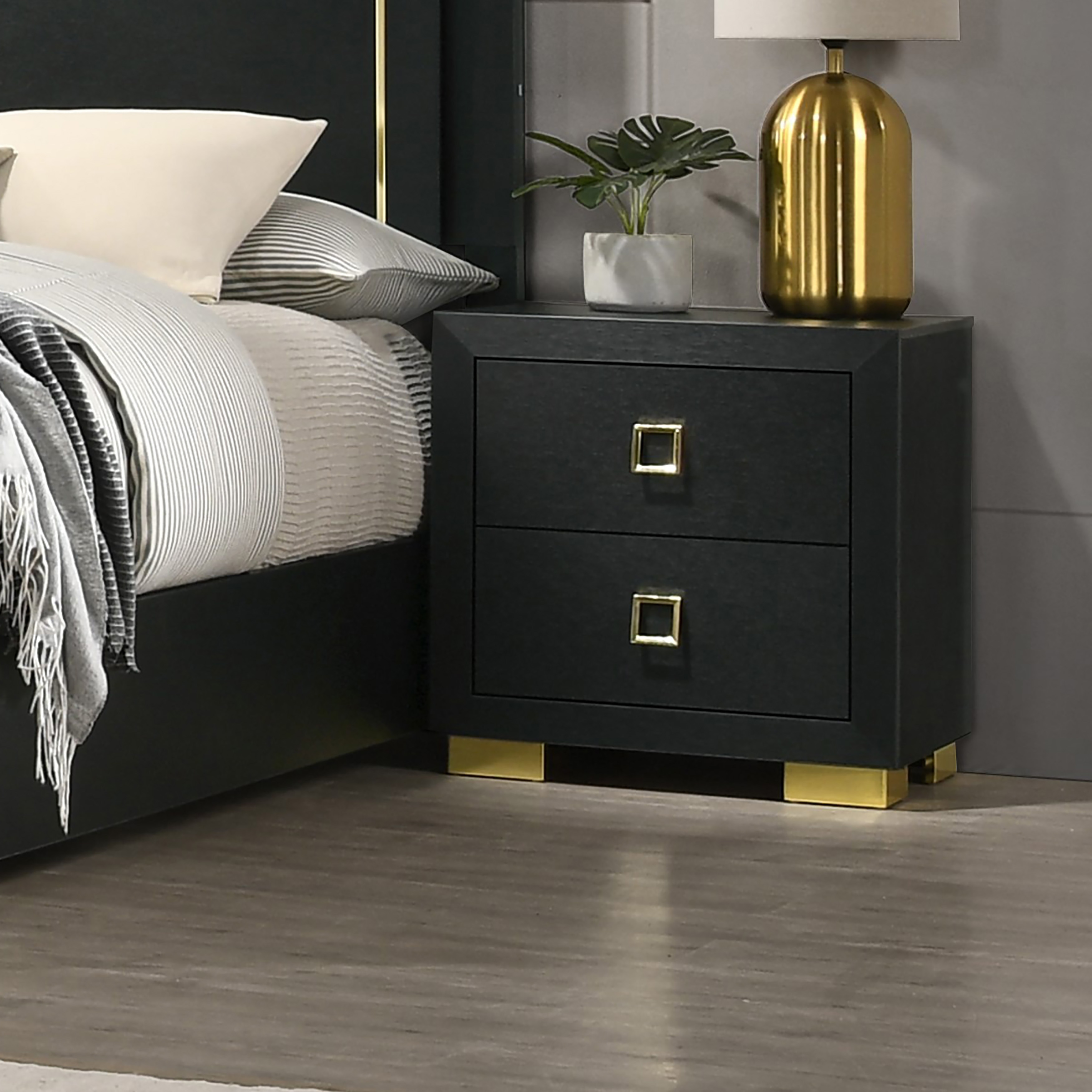 Furniture of America Nittely Modern Black 2-Drawer Nightstand