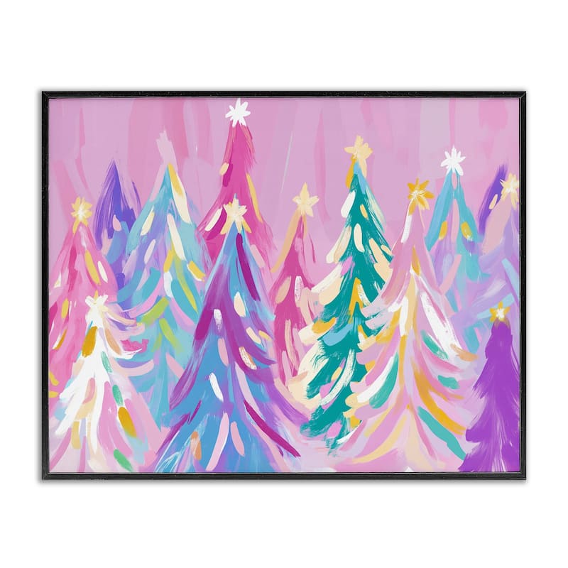 Stupell Pastel Christmas Trees Abstraction Framed Giclee Art Design By Arlington Prints - 30 x 24 - Black