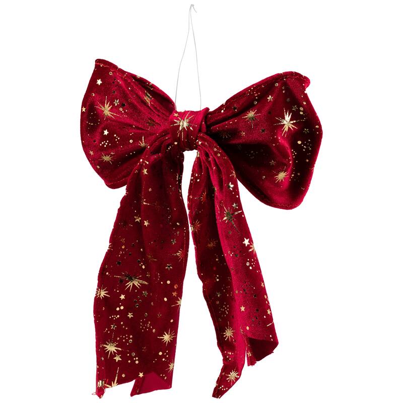 Glittered Starburst Velveteen Bow Christmas Decoration - 9"
