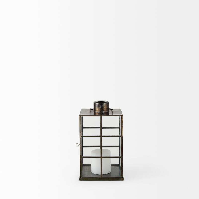 Grimwig Large Gold Metal & Glass Square Candle Holder Lantern