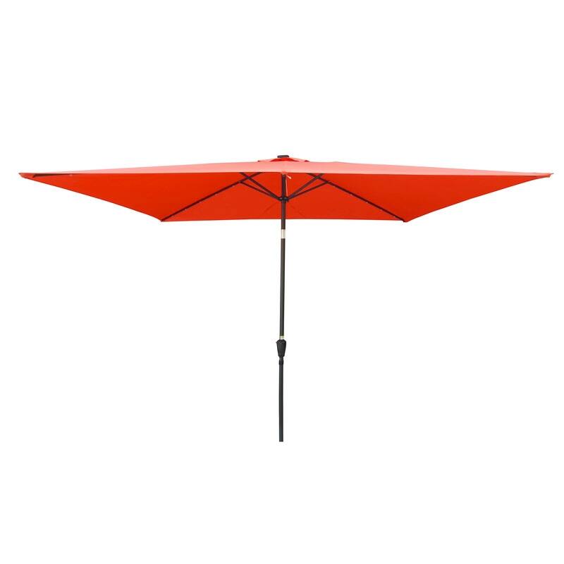 GEITIN 6.5ft Rectangular Patio Solar LED Lighted Outdoor Umbrellas with Crank