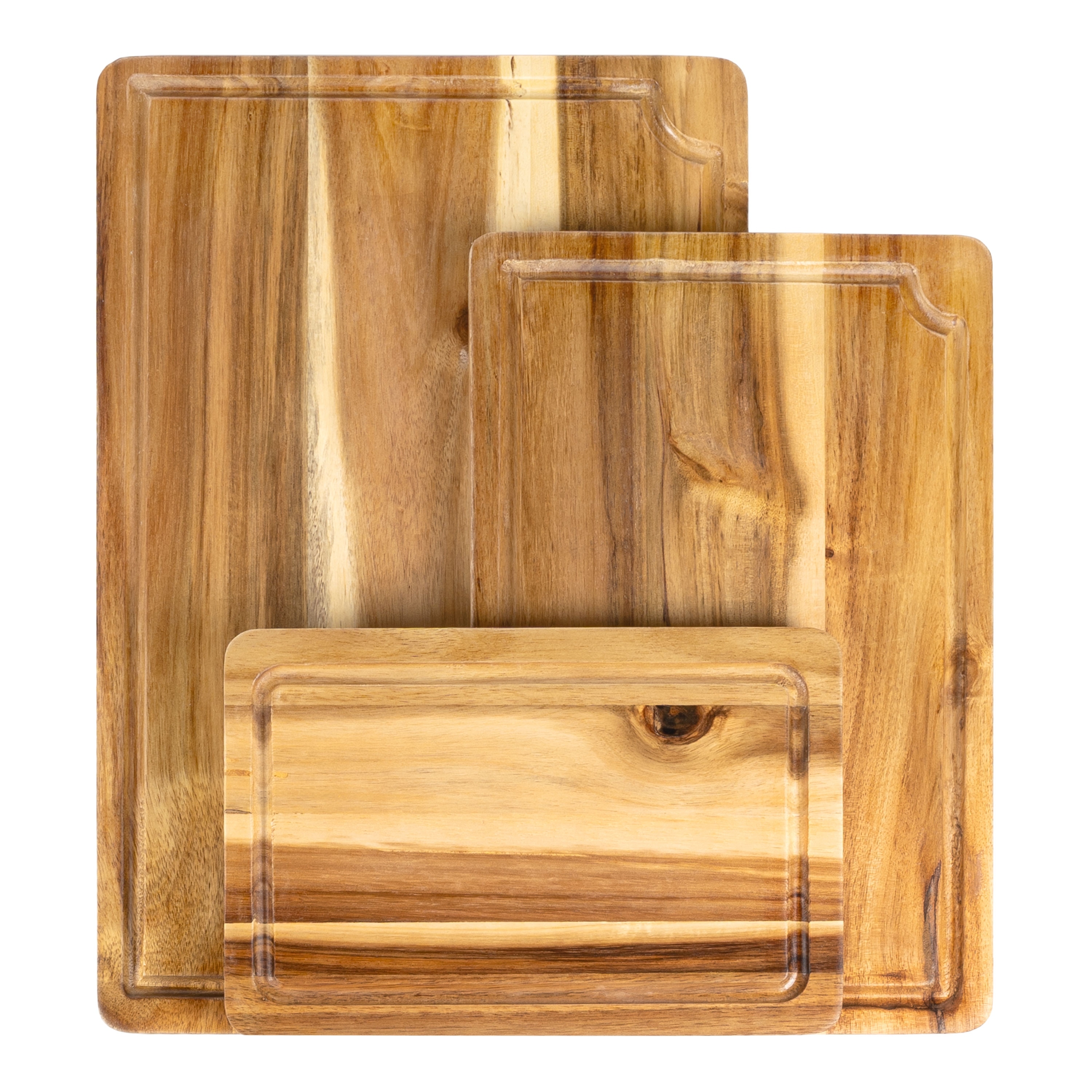 happimess Hespera Handcrafted Acacia Wood Grain Reversible Cutting Board with Juice Grooves and Built-In Handle (Set of 3)