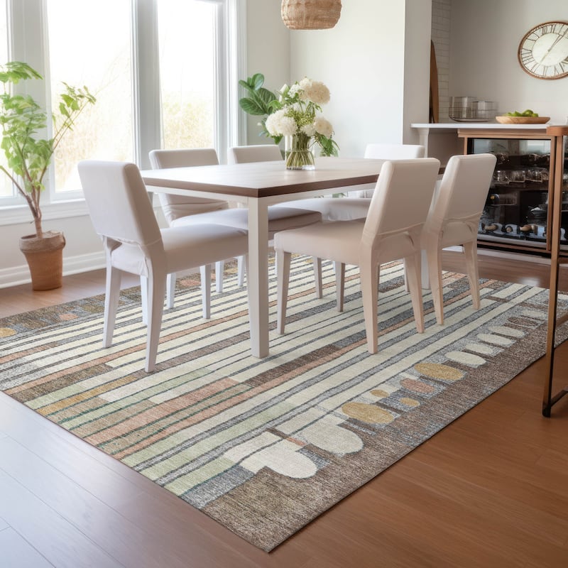 Machine Washable Indoor/Outdoor Casual Contemporary Chantille Rug