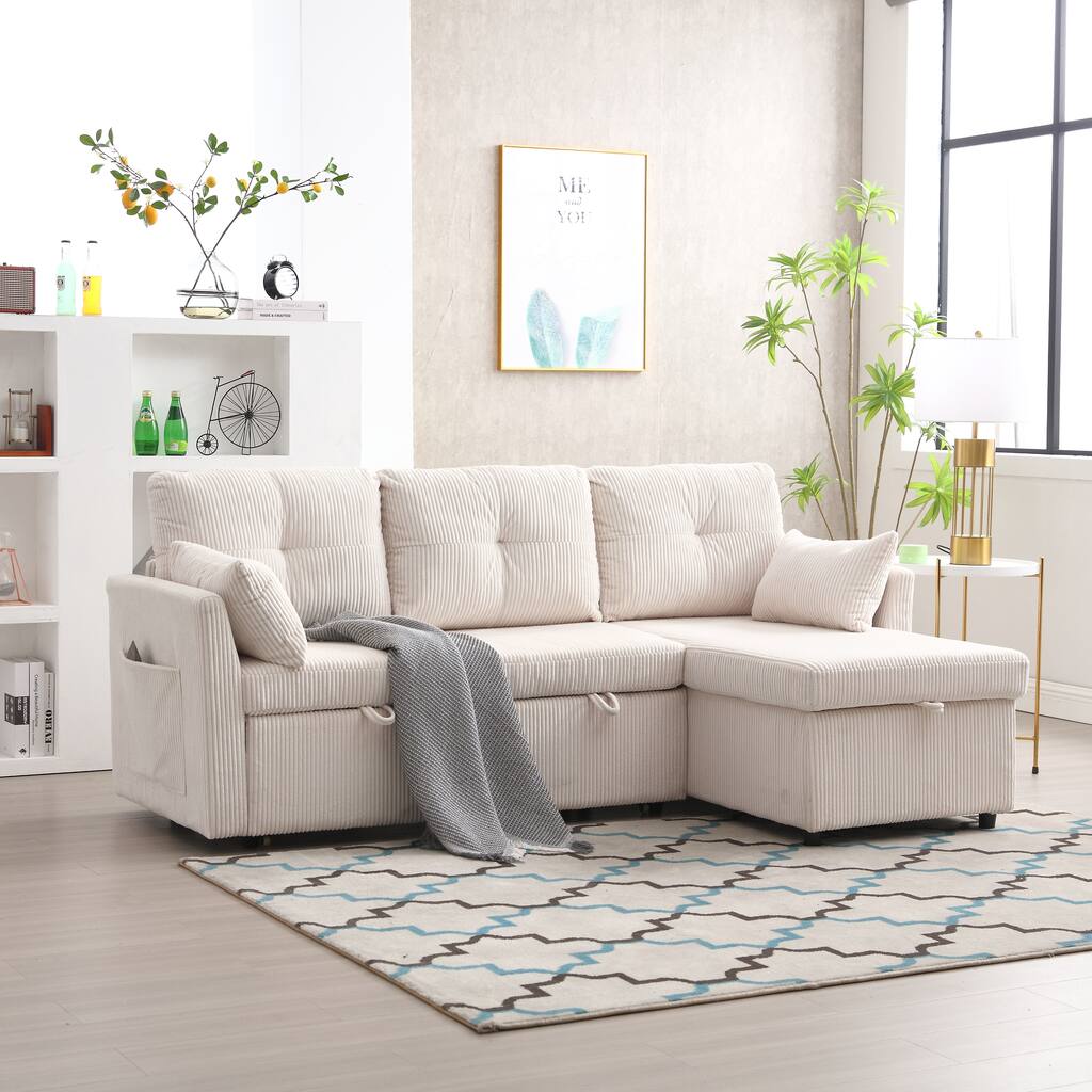 Beige 81.1" L-Shaped 3-Seater Sofa with Reversible Chaise