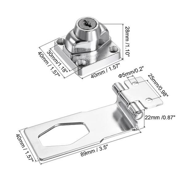2 Pack Keyed Alike Hasp Locks - 90 Degree Chrome Plated Cabinet Locks For Doors & Drawers