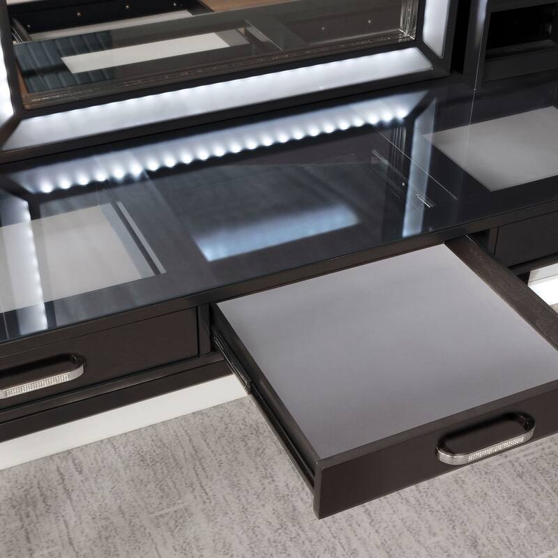 Furniture of America Wres Contemporary Solid Wood LED Light 3-Piece Makeup Vanity Set