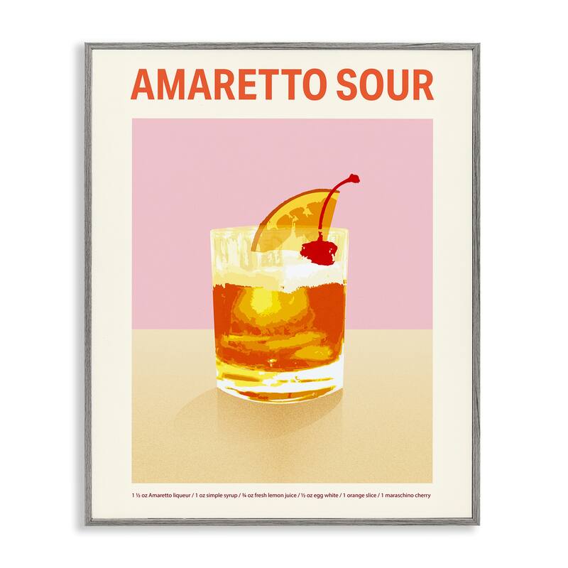 Stupell Amaretto Sour Classic Drink Framed Giclee Art Design By Victoria Barnes - 24 x 30 - Grey