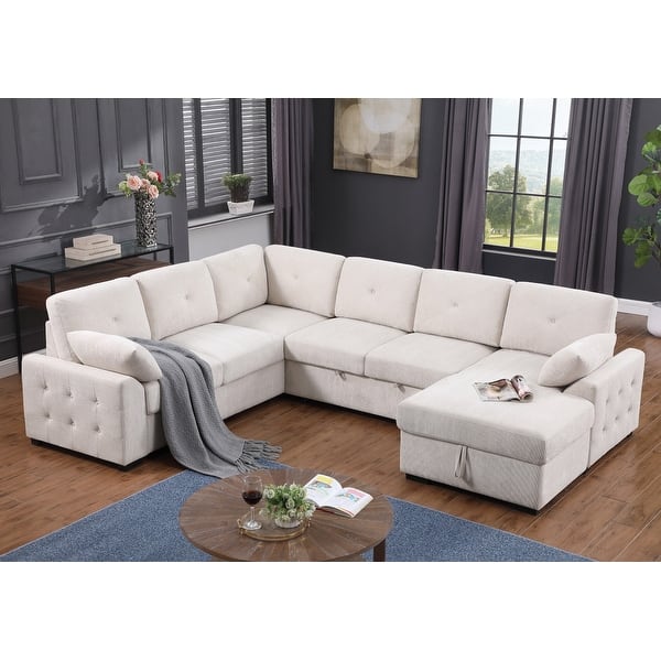 slide 2 of 25, Convertible Pull-out Sectional Sofa Loveseat Sleeper with Storage and Pillows