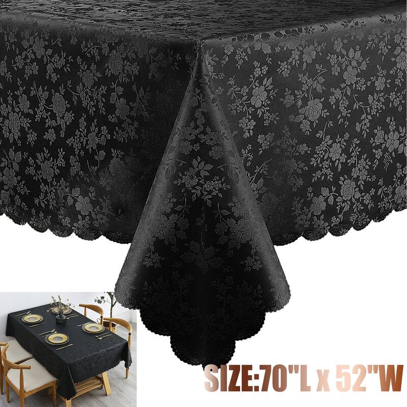 Waterproof Wipeable Vinyl Tablecloth,Rectangle Heavy Duty Table Cloth,70"L x 52"W - Black