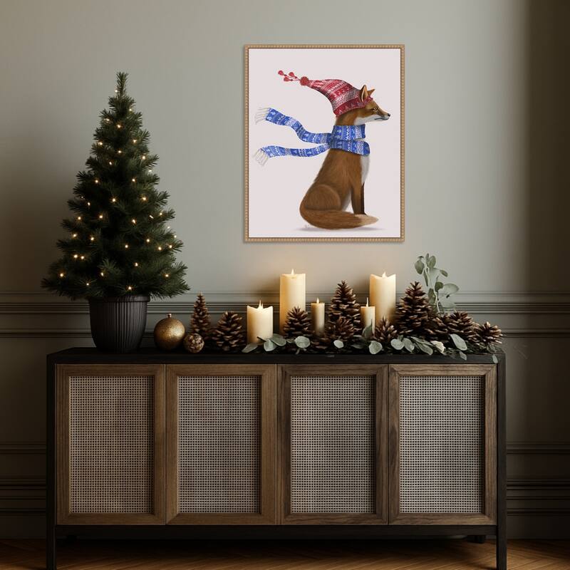 Windswept Fox by Fab Funky (23 x 28 in.), Framed Canvas Wall Art Print - Sylvie Beaded Rustic Natural