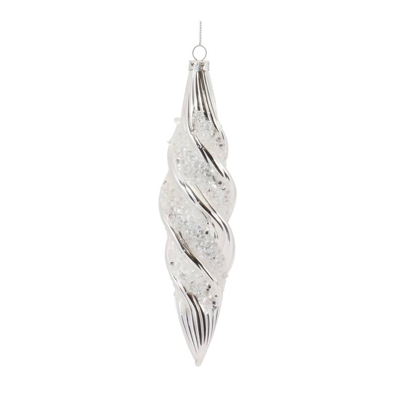 Shiny Finish Swirl Glass Christmas Drop Ornaments 8" 200mm Silver 6Ct