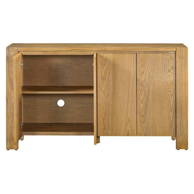 Buffet Cabinet with Storage, 4-Door Retro Wood Sideboard with Distressed Finish and Adjustable Shelves