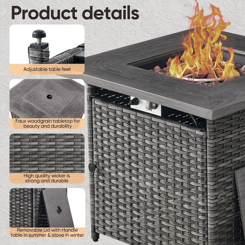 Outdoor Propane Fire Pit Table - 55000 BTU, Adjustable Flames - Square