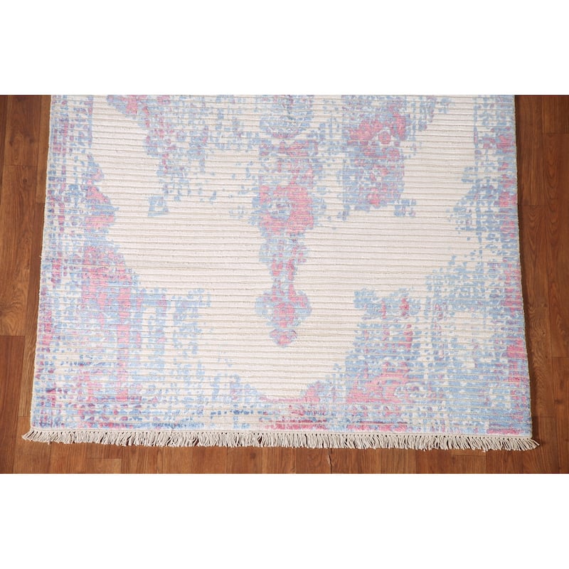 Striped Abstract Indian Accent Rug Handmade Wool Carpet - 3'11"x 5'10"