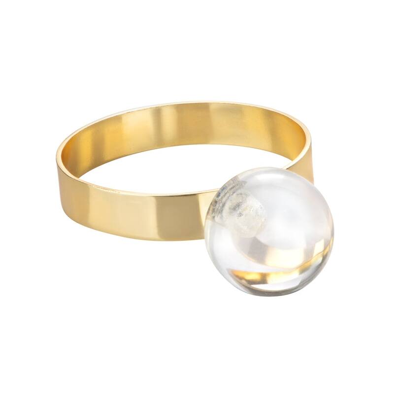 S/4 Napkin Rings Gold with Clear Ball Detail - 2"