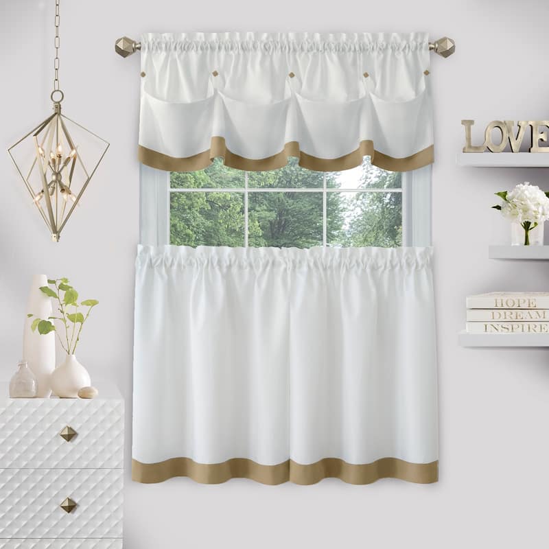 Lana Window Curtain Tier Pair and Valance Set - 58x36 - Tan