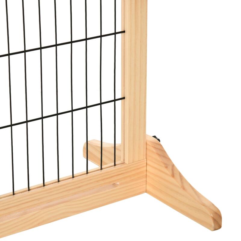 Extra Wide Freestanding Pet Gate with Adjustable Length Barrier, for House, Doorway, Hallway, Natural, Support Feet Included