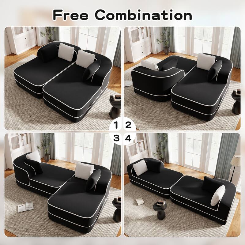 Roomfitters 77" Teddy Fabric Boneless Sofa, No Assembly Modular Couch with Double Chaises