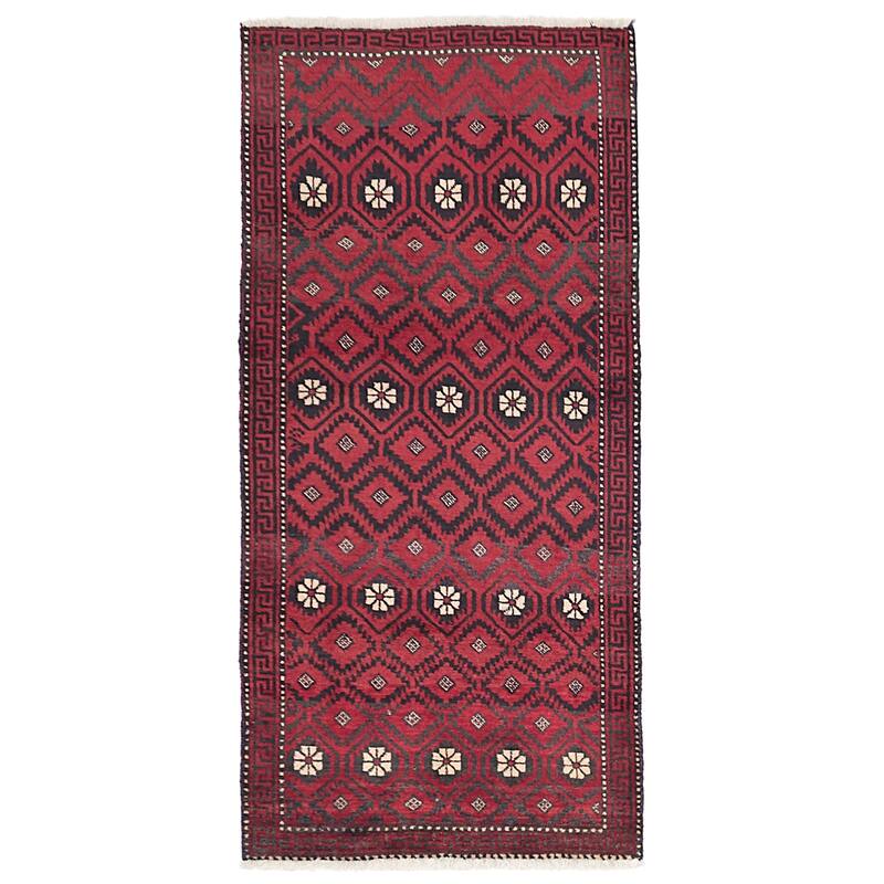 ECARPETGALLERY Hand-knotted Baluch Red Wool Rug - 3'0 x 6'4