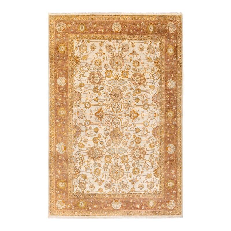 Overton Hand Knotted Wool Vintage Inspired Traditional Mogul Ivory Area Rug - 6' 1" x 9' 1"