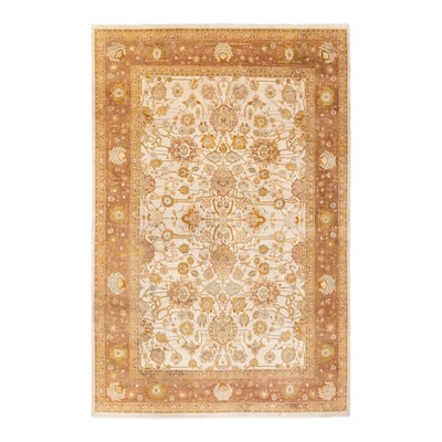 Overton Hand Knotted Wool Vintage Inspired Traditional Mogul Ivory Area Rug - 6' 1" x 9' 1"