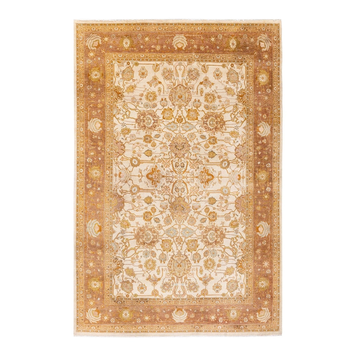 Overton Hand Knotted Wool Vintage Inspired Traditional Mogul Ivory Area Rug - 6' 1" x 9' 1"