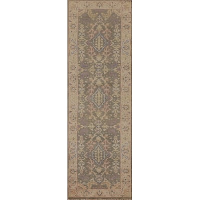 Earth Tone Transitional Oushak Runner Rug Handmade Wool Carpet - 2'7"x 10'0"