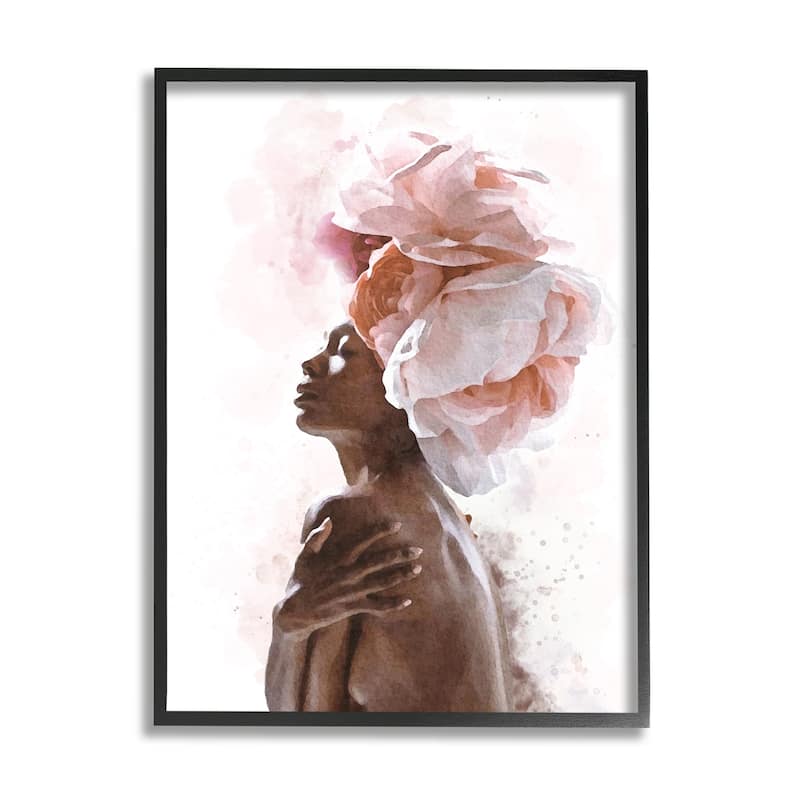 Stupell African American Woman Pink Floral Crown Abstract Portrait Framed Wall Art - 11 x 14 - Black
