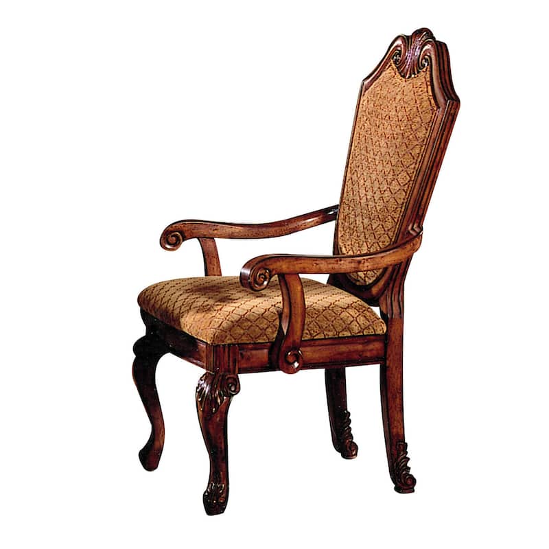 Beige and Cherry Arm Chairs with Arched Backrest (Set of 2)
