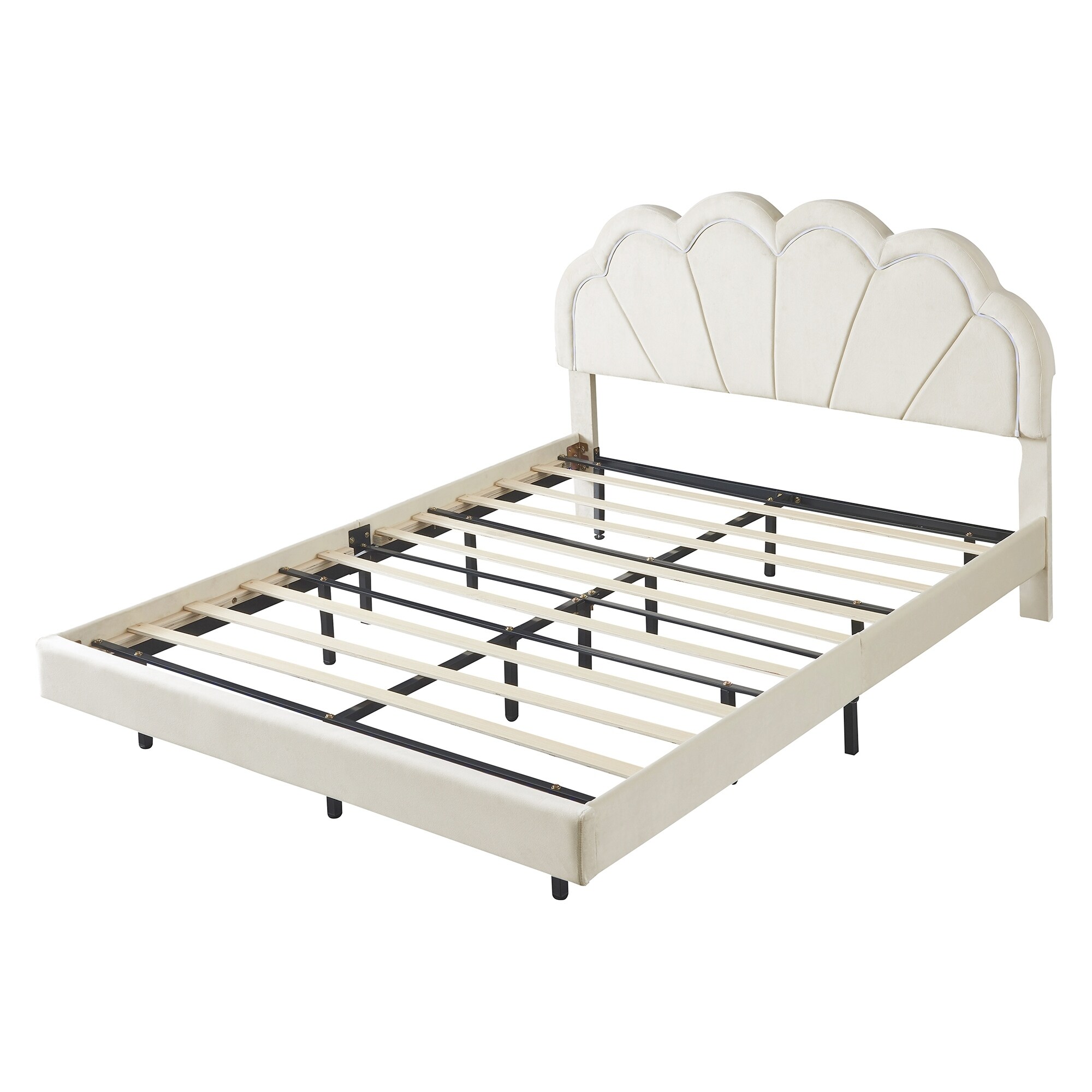 Velvet Upholstered Floating Smart LED Platform Bed Flower Headboard Remote Control Bed Bath Beyond 40193346