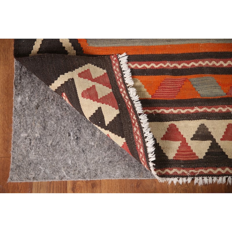 Vegetable Dye Kilim Qashqai Persian Rug Flatweave Antique Wool Carpet - 5'2"x 10'8"