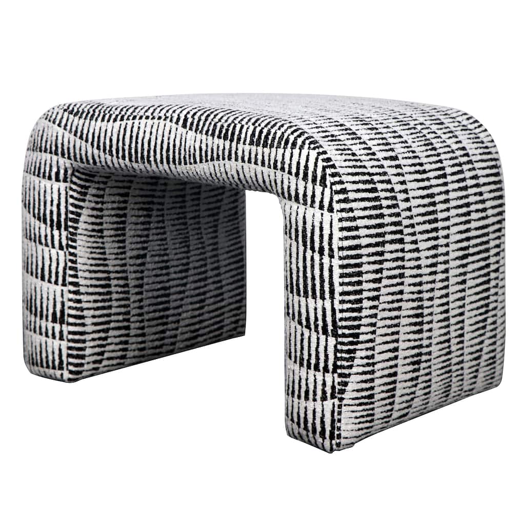 Harp & Finial Gable Ottoman - Black & White Dash