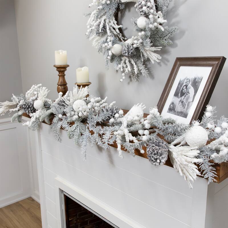 Flocked Pinecones and Berries Artificial Pine Christmas Garland - 6' x 8" - Unlit