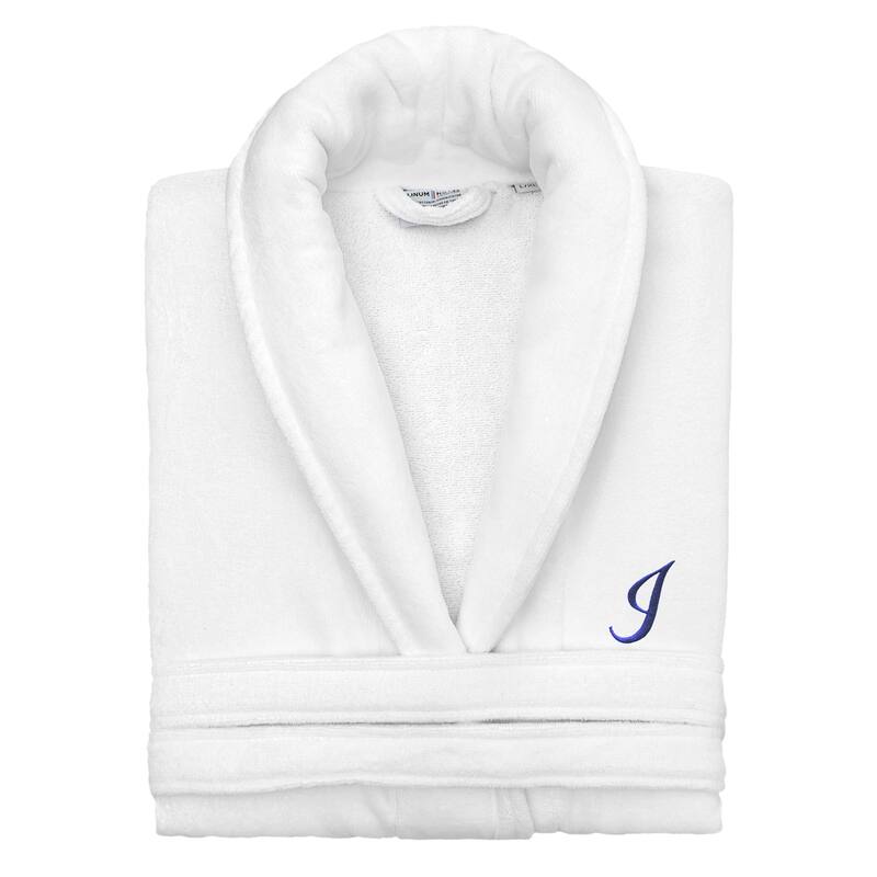 Authentic Hotel and Spa 100% Turkish Cotton Personalized Unisex Anovia Velour Bathrobe - Navy Script Font - Large/XLarge - I