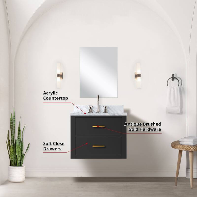 Castor Bath Vanity with Acrylic Top, Sink, Mirror and Faucet