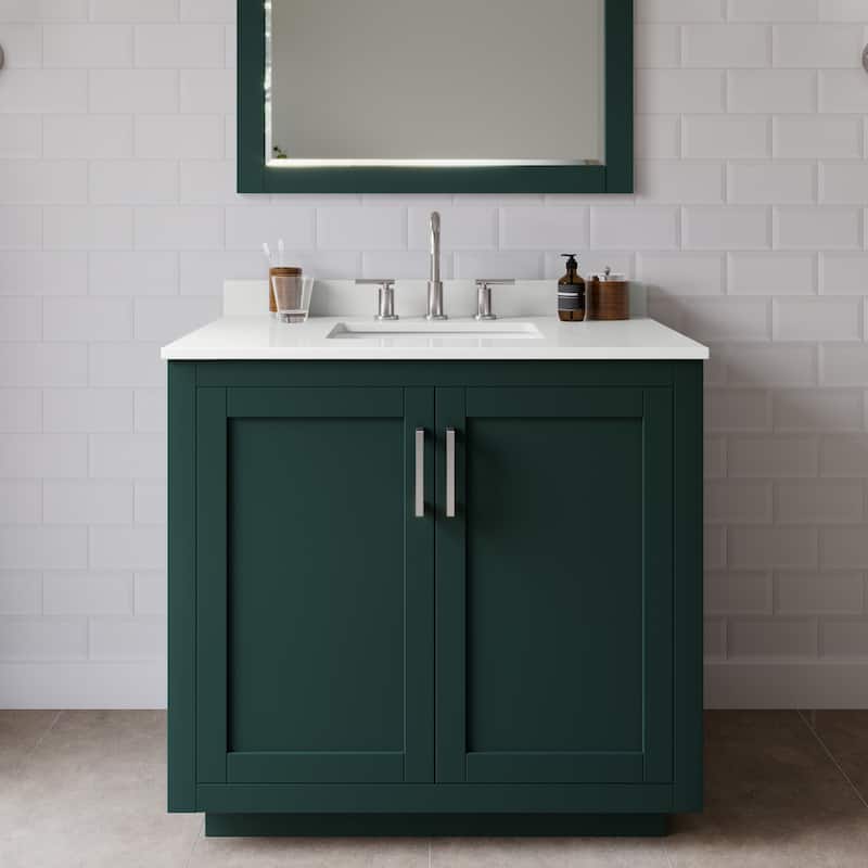 Wyndham Collection WCF292936S-QTZ-US3M34 Miranda 36" Free Standing - Green / White Quartz Top / Brushed Nickel Hardware