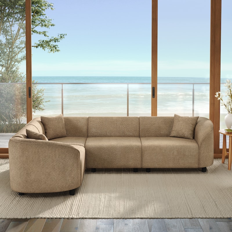 Christopher Knight Home - Marcellus L-Shaped Boucle Curved 4-Seater Sectional Sofa