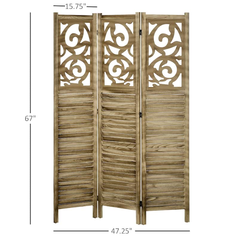 3 Panel Room Divider, 5.5' Tall Wood Indoor Portable Folding Privacy Screens, Double Hinged Partition Wall Dividers