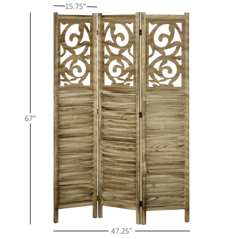 HOMCOM 3 Panel Room Divider, 5.5' Tall Wood Indoor Portable Folding Privacy Screens, Brown